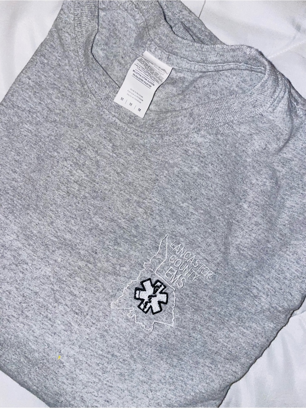 Vintage Lancaster County EMS 911 Long Sleeve T-Shirt Men’s M Gray Embroidered